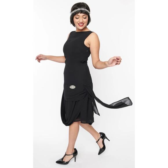Unique Vintage 1920s Black Draped Chiffon Flapper Dress 3X 20 NWOT - Picture 2 of 4